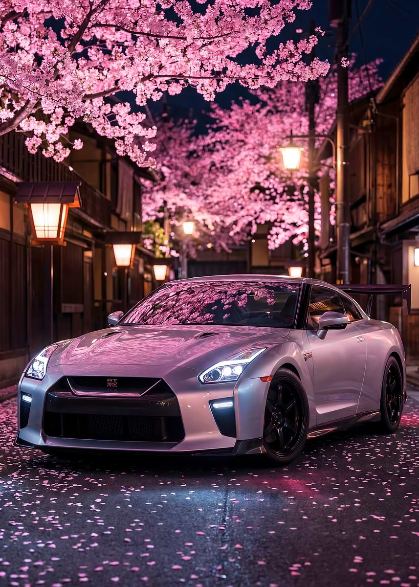 Nissan GT-R R35 Cherry Blossoms' Poster, picture, metal print