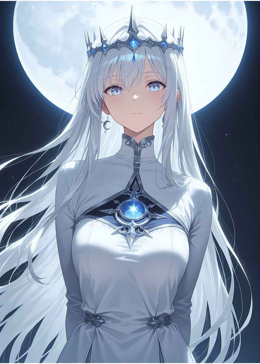 'Anime Queen with Moon Background' Poster, picture, metal print, paint ...