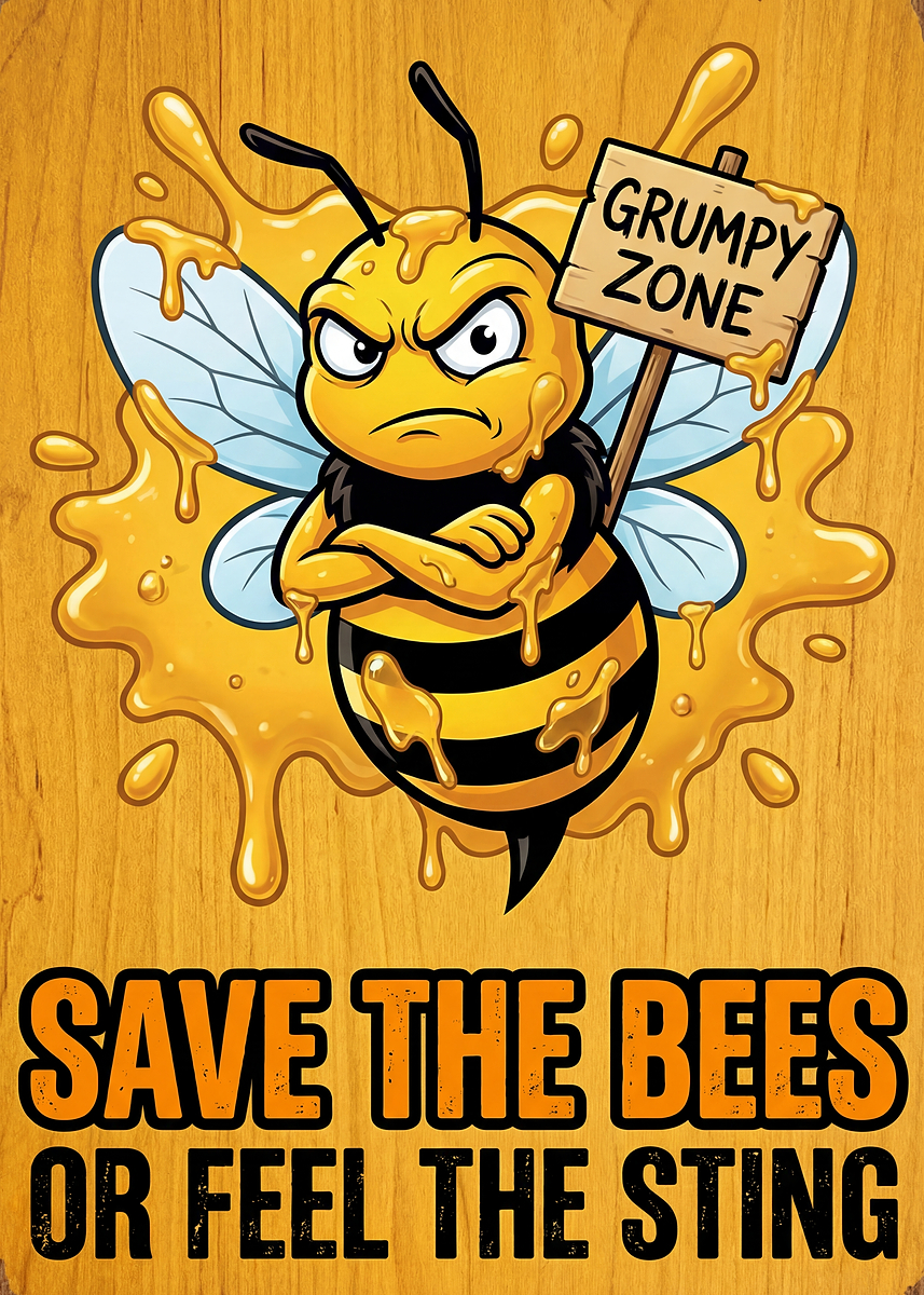 'Grumpy Bee Cartoon Illustration' Poster, picture, metal print, paint ...