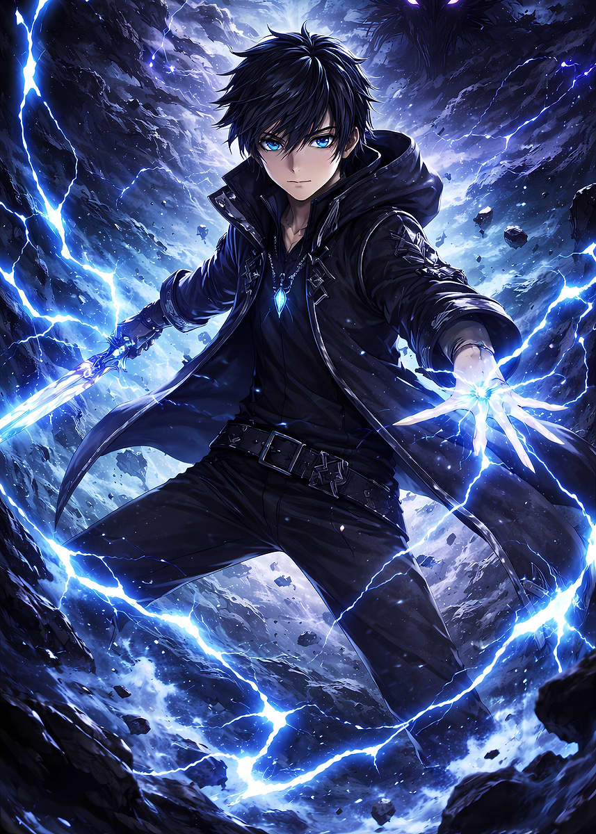 Anime Boy with Lightning Powers' Poster, picture, metal print