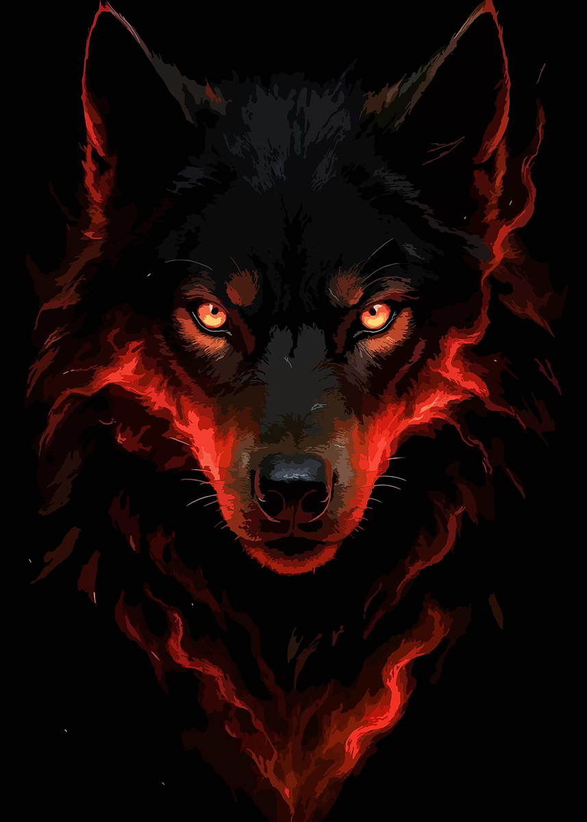 Fiery Wolf Portrait' Poster, picture, metal print, paint by