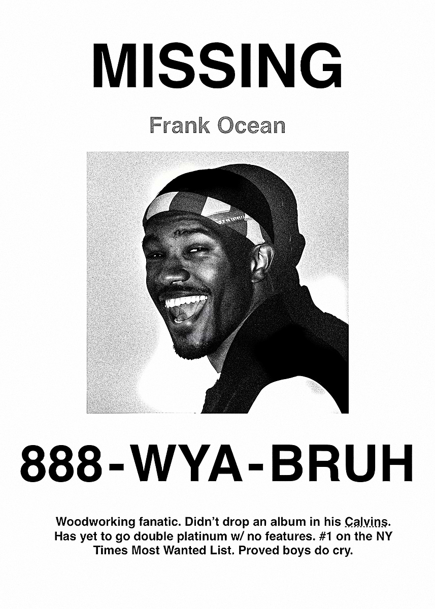 Missing: Frank Ocean Poster Poster, Picture & Metal Print – Music