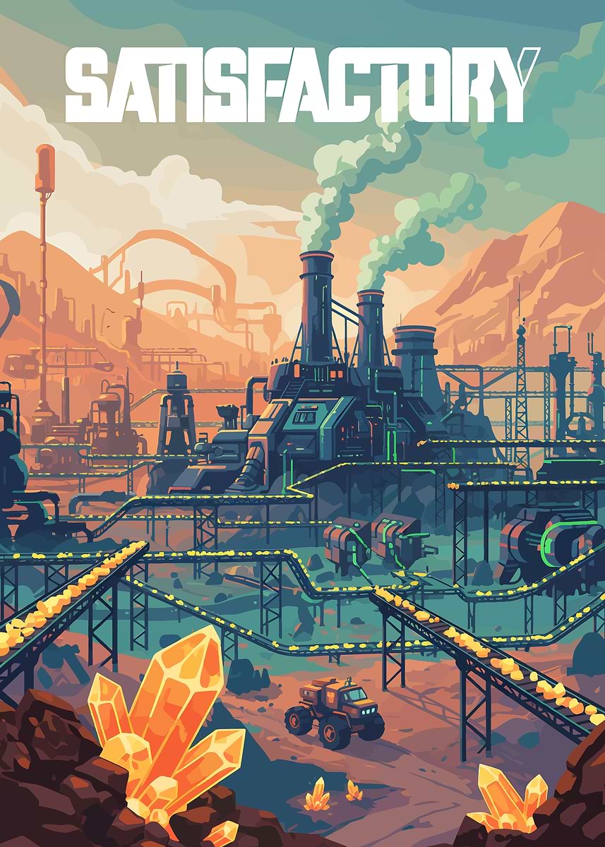 Satisfactory Game Factory Landscape' Poster, picture, metal print