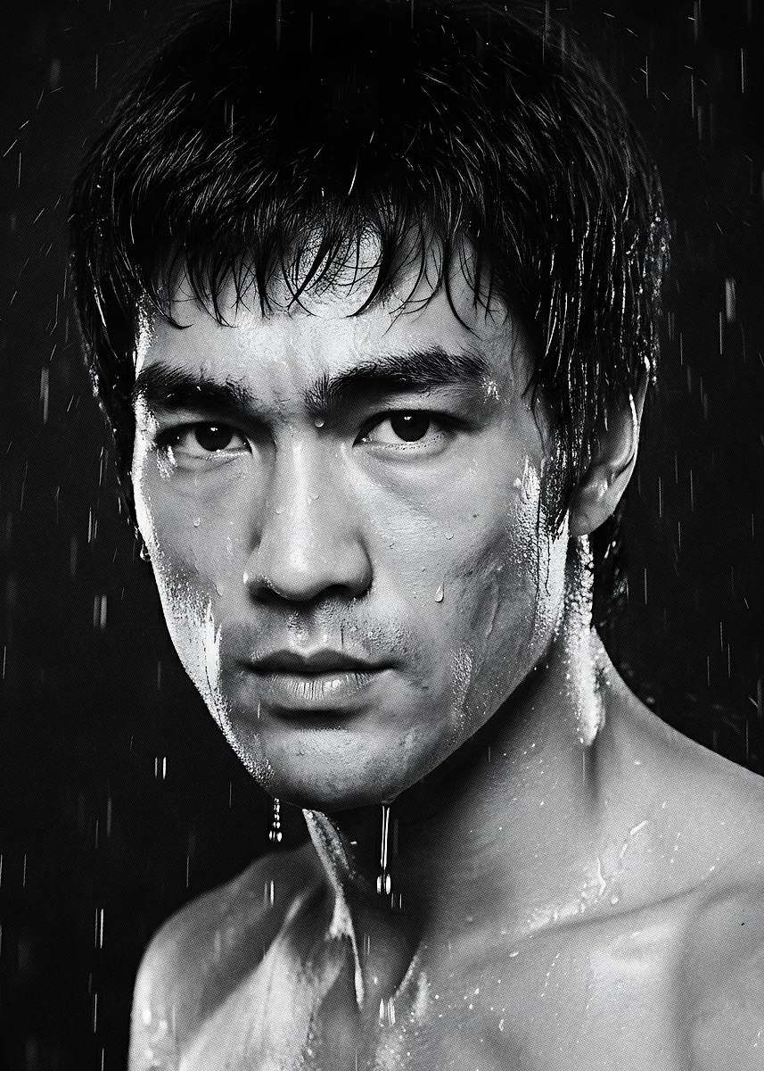 Bruce Lee in the rain' Poster, picture, metal print, paint by