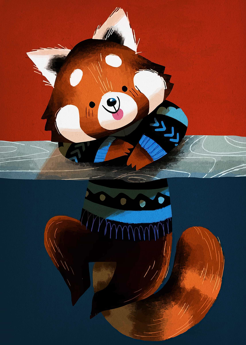 'Red Panda Reflection' Poster, picture, metal print, paint by Rachelle ...
