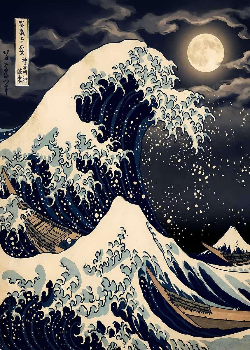 The Great Wave off Kanagawa at Night' Poster, picture, metal print