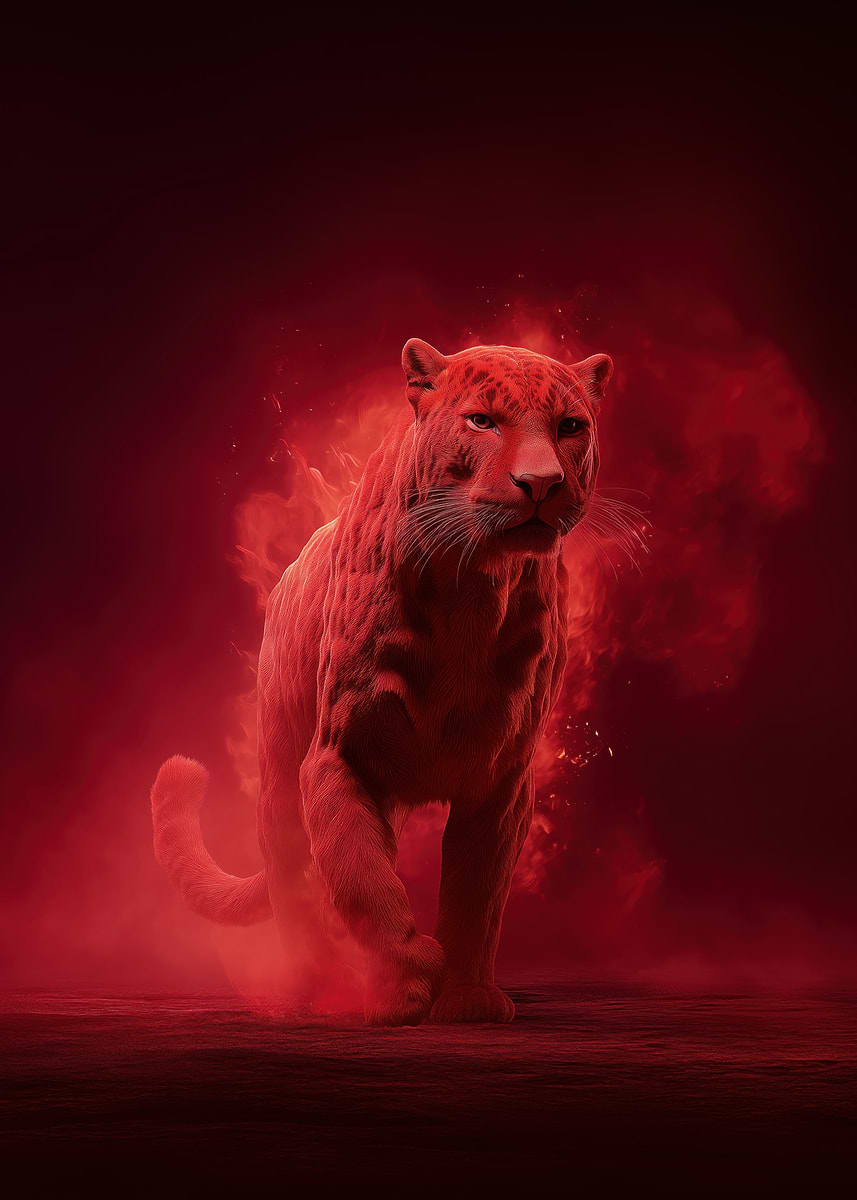 'Red Fiery Leopard' Poster, picture, metal print, paint by TESSERACT ...