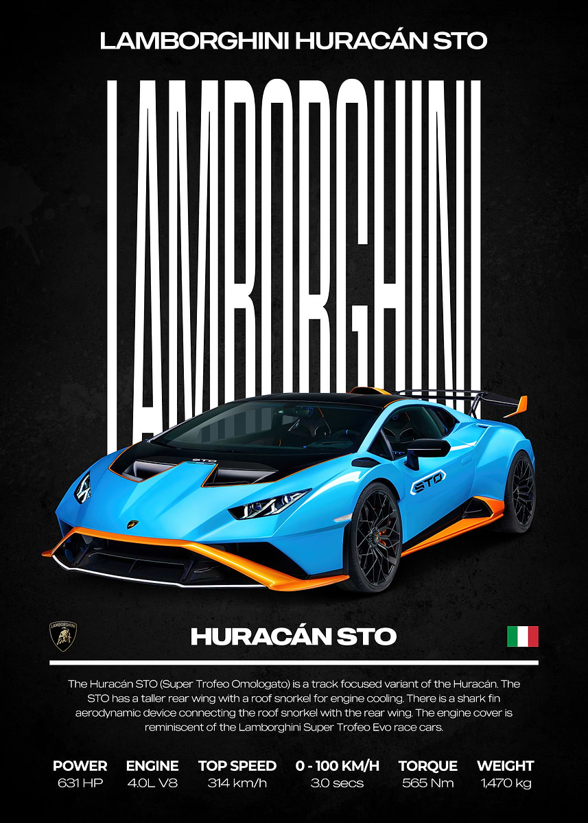 Lamborghini Huracán STO Poster' Poster, picture, metal print
