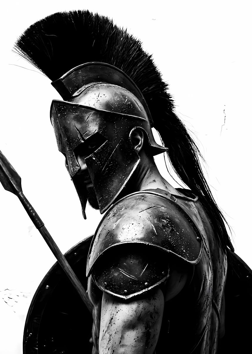 Spartan Warrior in Black and White' Poster, picture, metal print