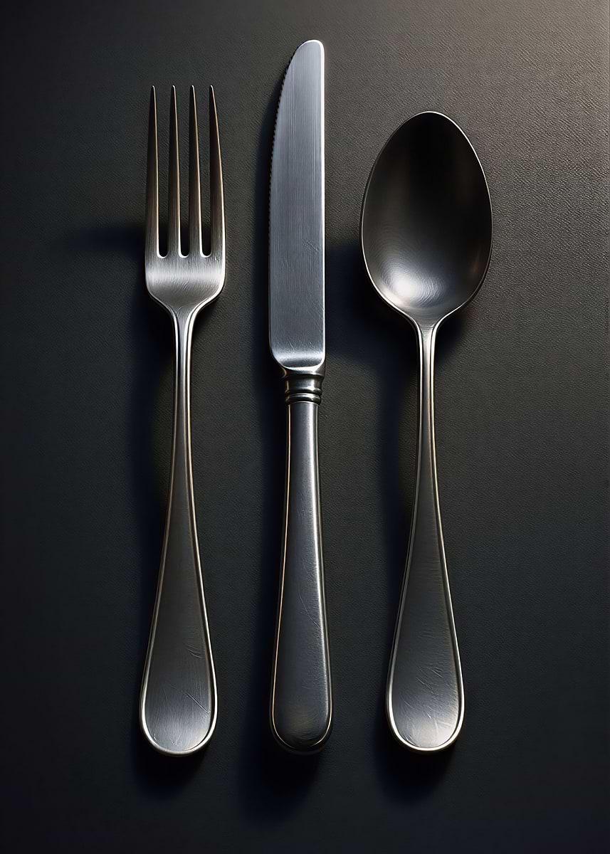 'Silverware Set on Dark Background' Poster, picture, metal print, paint ...