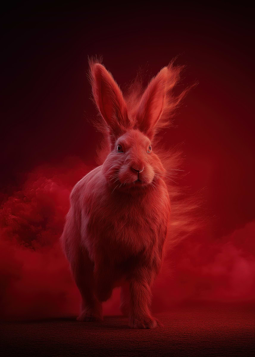 'Red Rabbit in Red Haze' Poster, picture, metal print, paint by ...