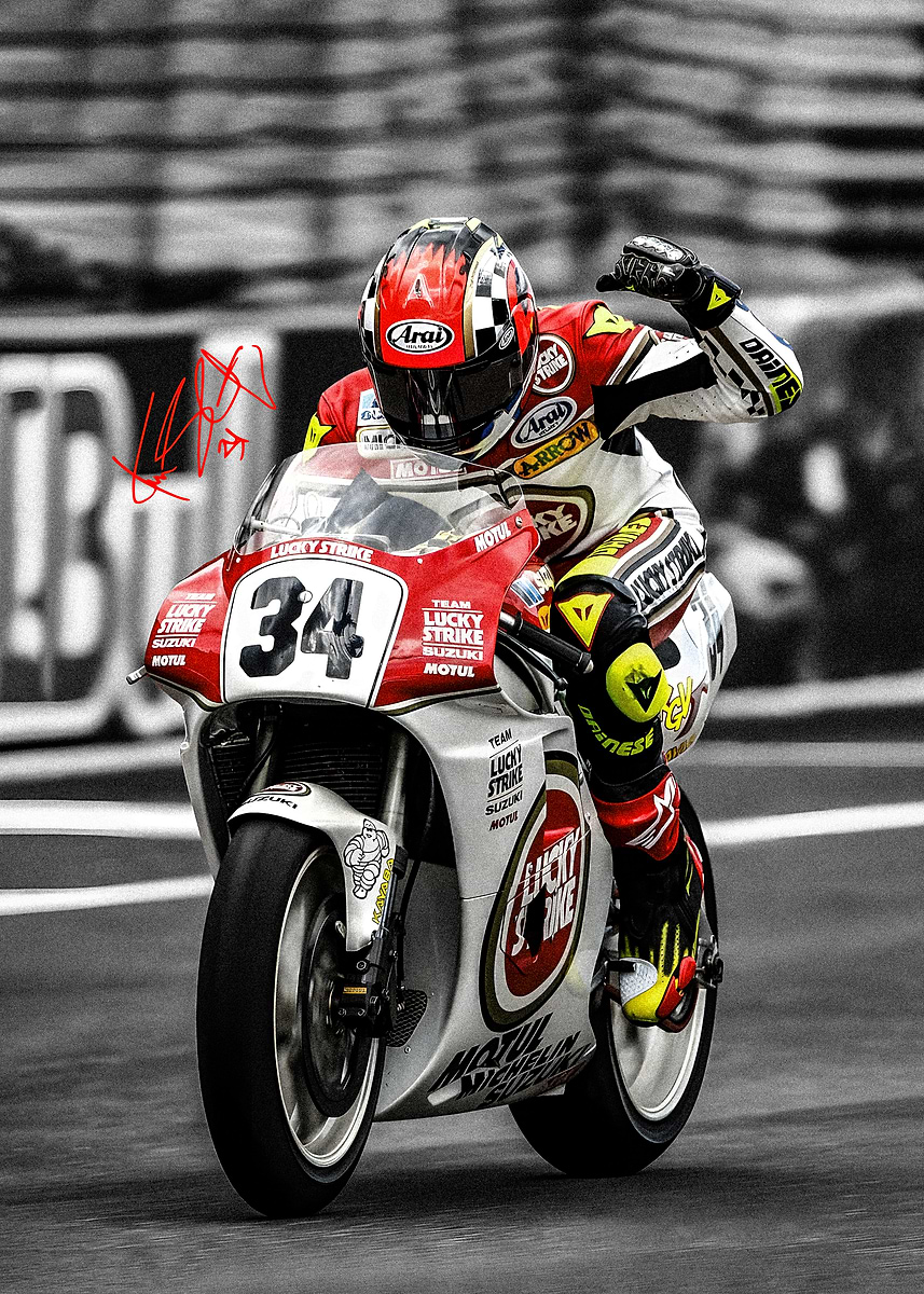 Kevin Schwantz Celebrating Victory' Poster, picture, metal print