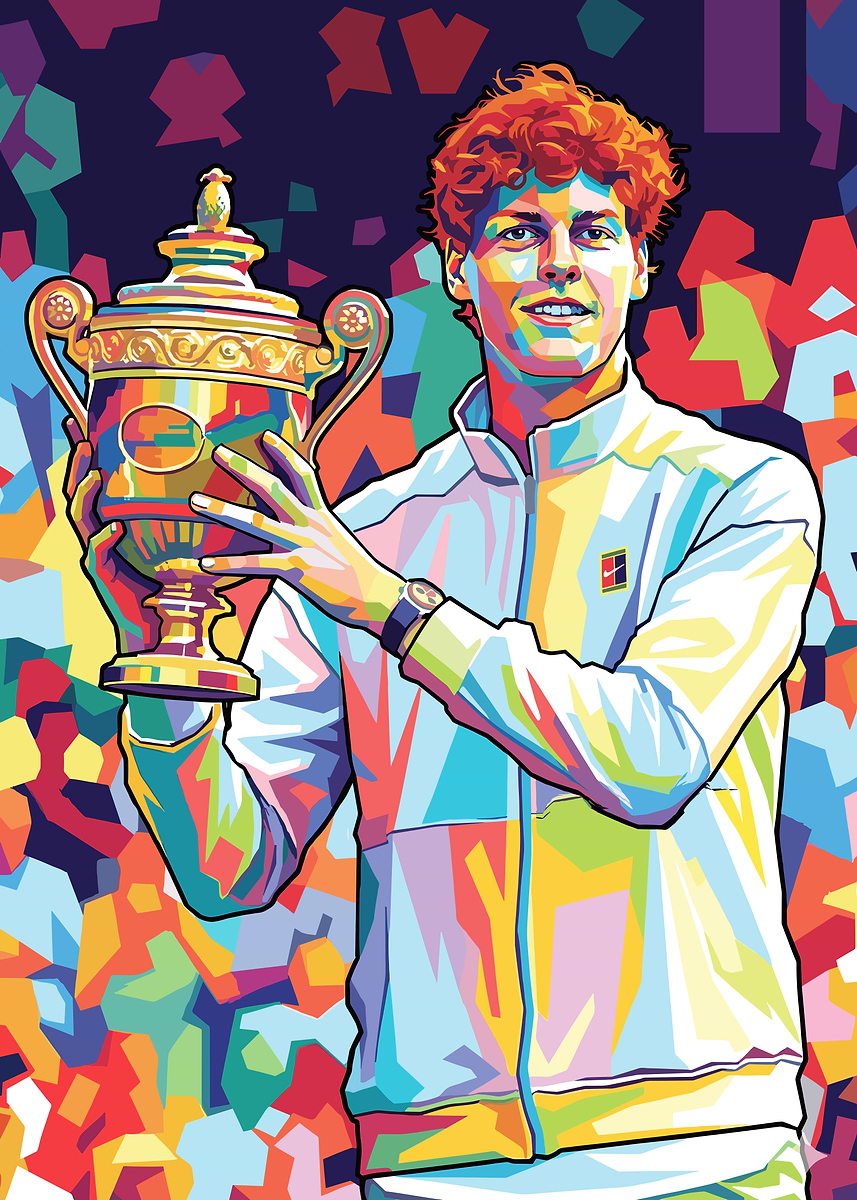 Jannik Sinner Wimbledon Trophy Pop Art' Poster, picture, metal