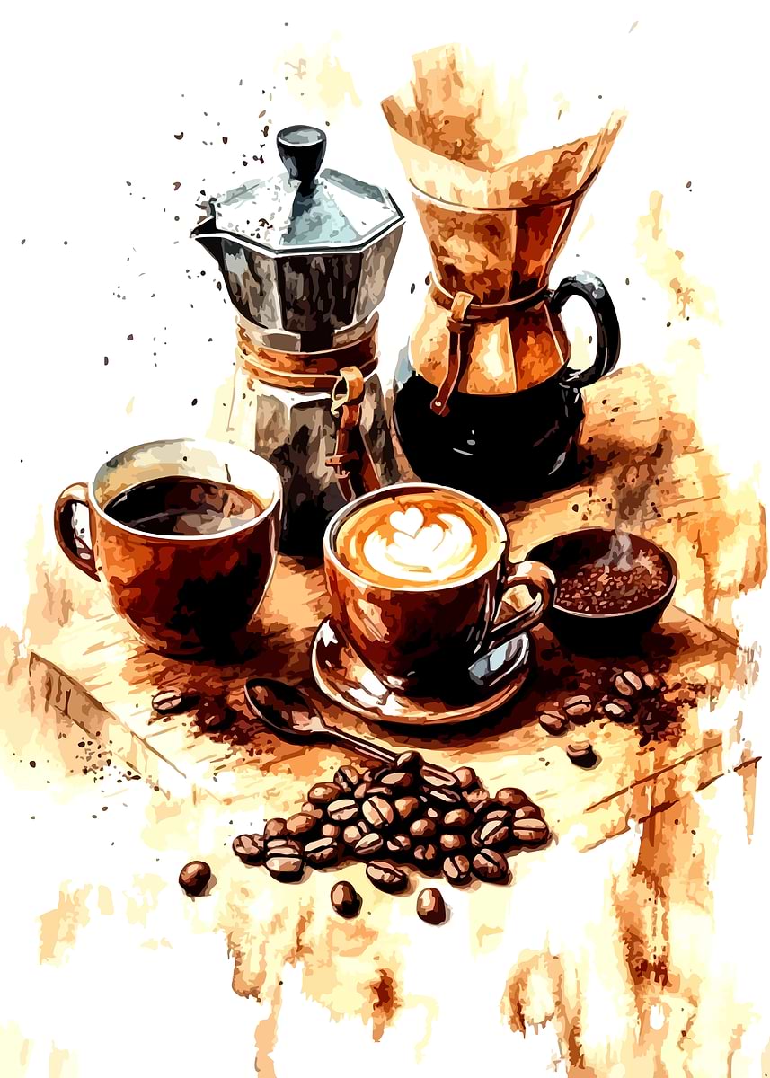 Coffee Still Life Watercolor Painting' Poster, picture, metal