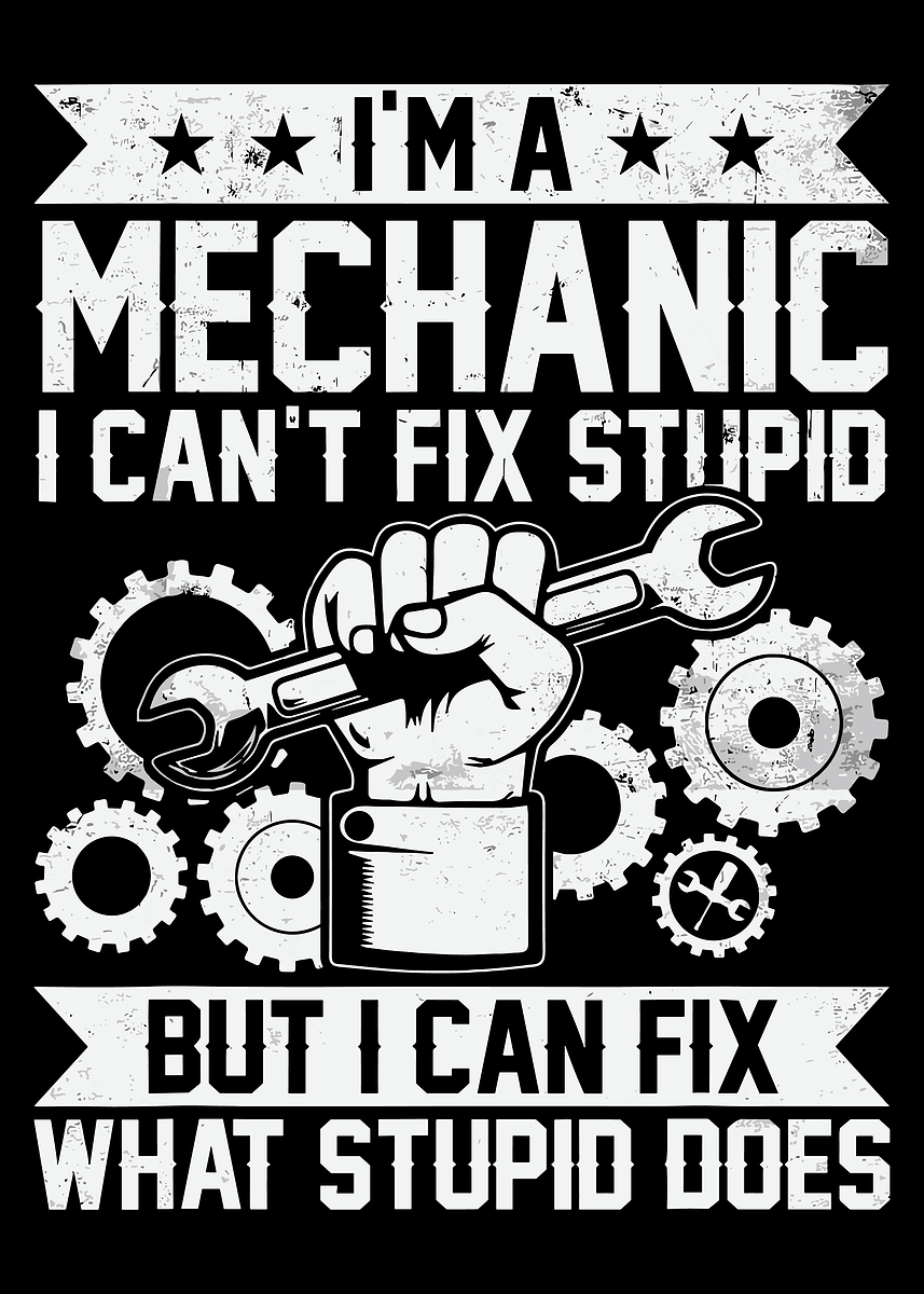 'Funny Mechanic Quote Poster, I Cant Fix Stupid Wall Art, Garage ...
