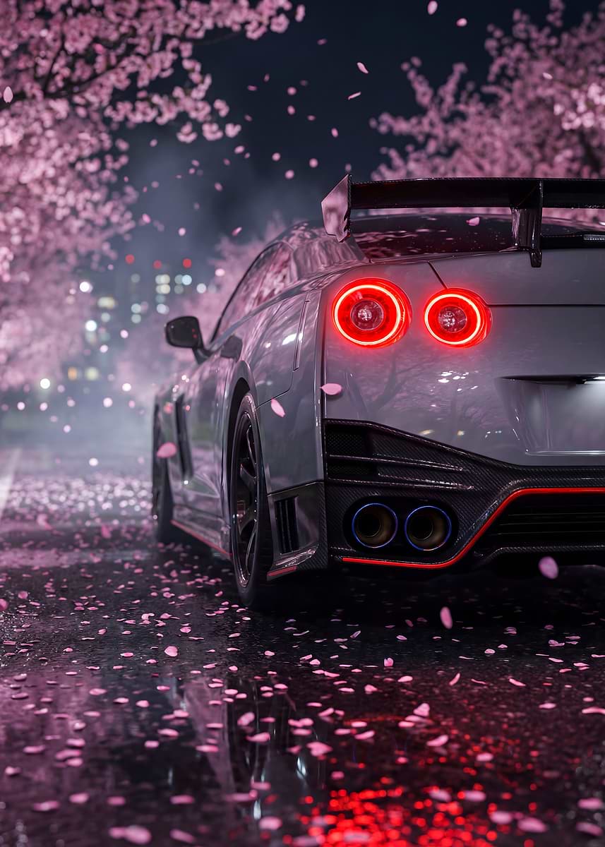 Nissan GTR Nismo Night Cherry Blossoms' Poster, picture, metal