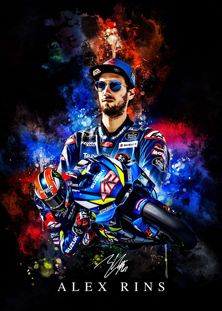 'Alex Rins Motorcycle Racing Portrait' Poster, picture, metal print ...