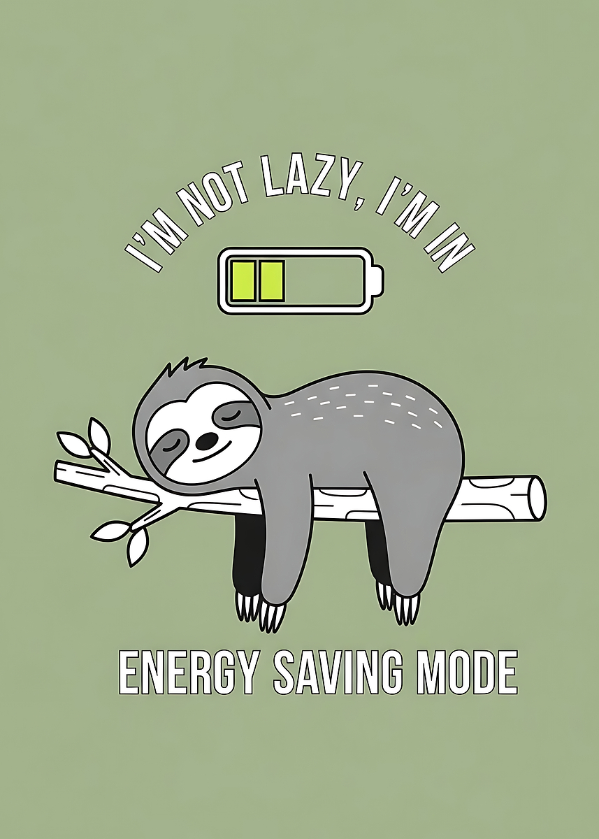 'Lazy Sloth Energy Saving Mode' Poster, picture, metal print, paint by ...