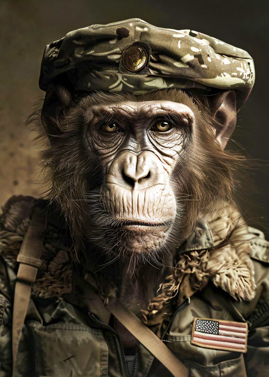 'Military Monkey Portrait' Poster, picture, metal print, paint by creed ...