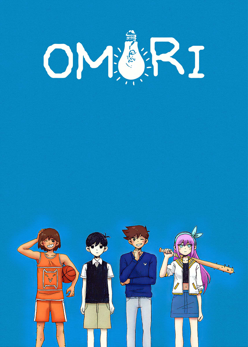 Obingus 'Omori game characters on blue background' Poster, picture, metal print ...