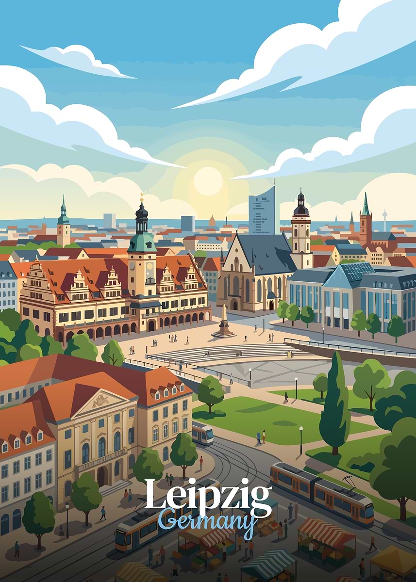 'Leipzig, Germany Cityscape Illustration' Poster, picture, metal print ...