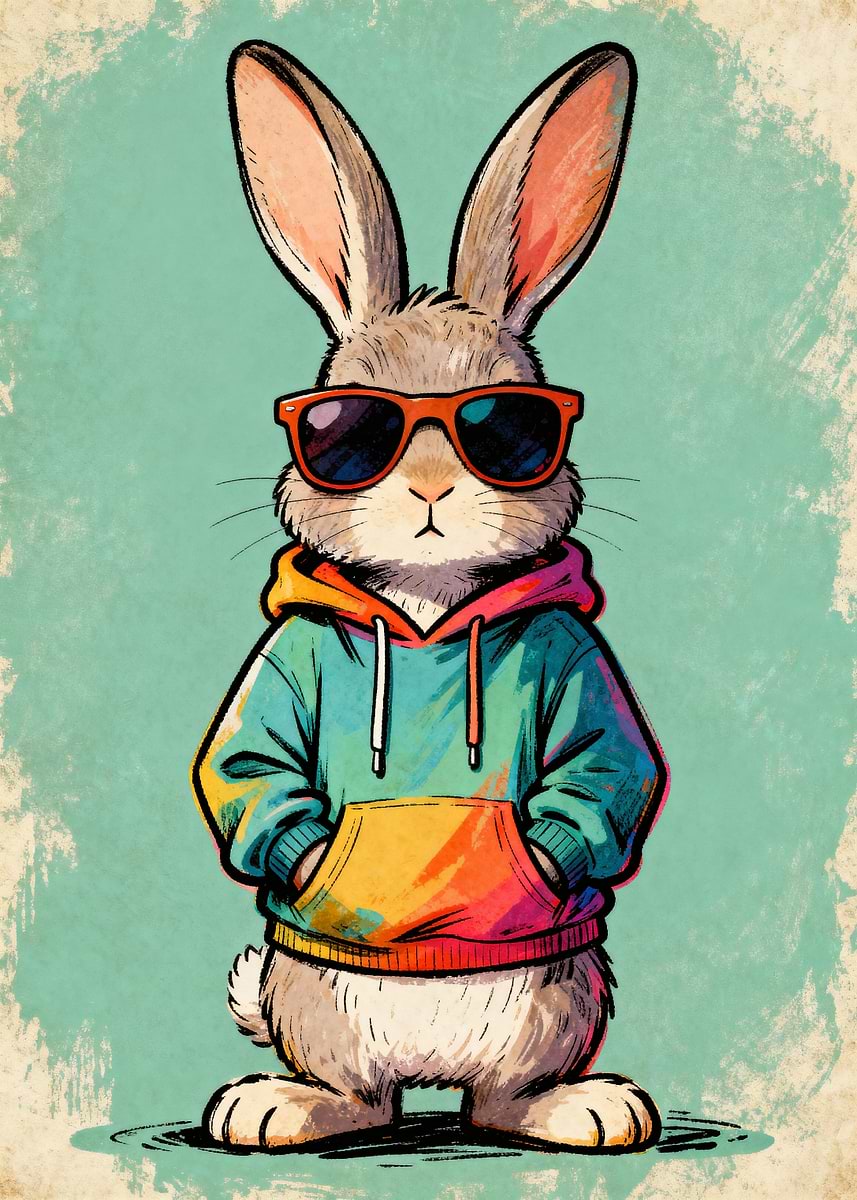 Cool Rabbit Poster 'Cool Rabbit with Hoodie and Sunglasses' Poster, picture, metal print ...