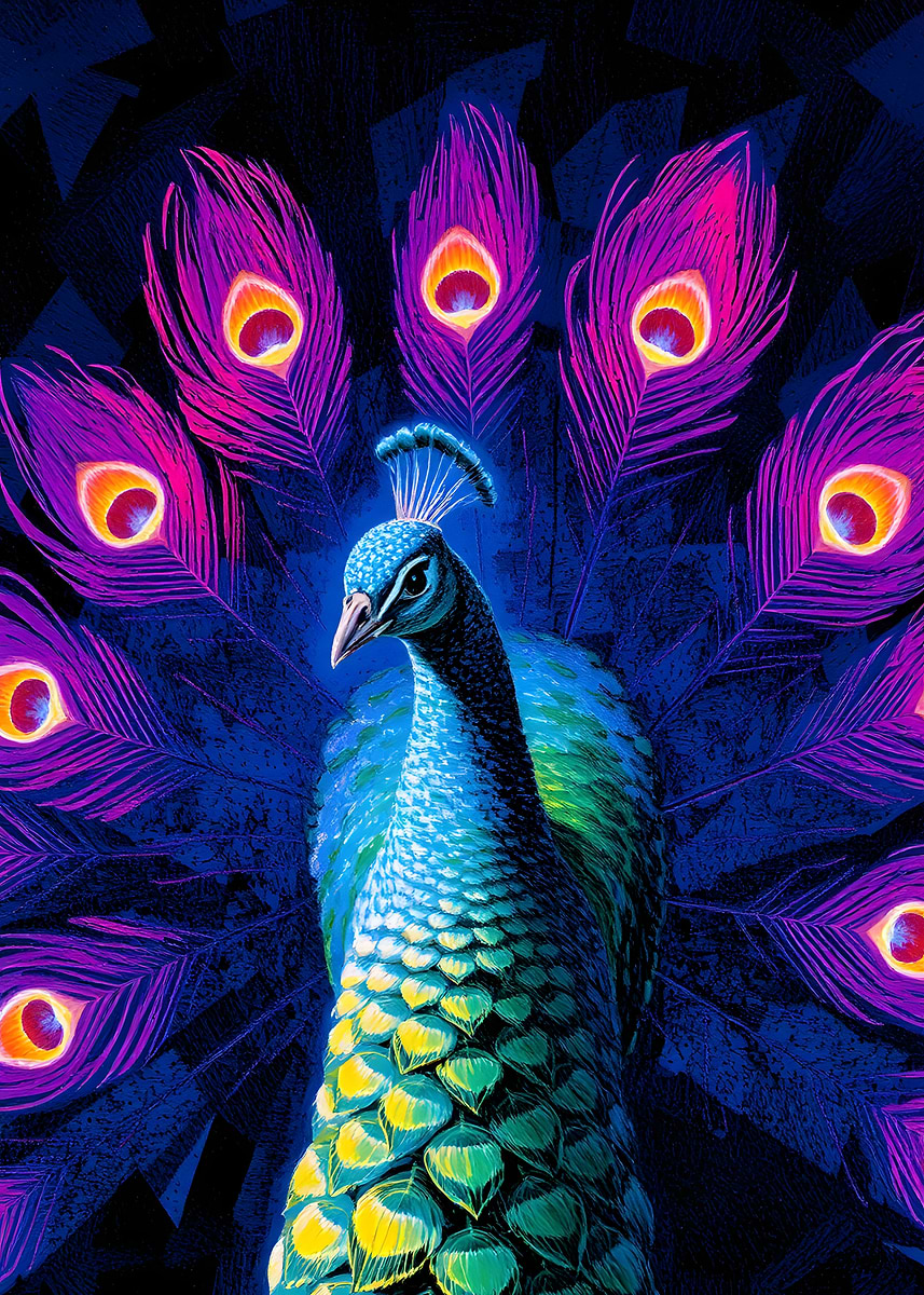 Vibrant Peacock Display' Poster, picture, metal print, paint by