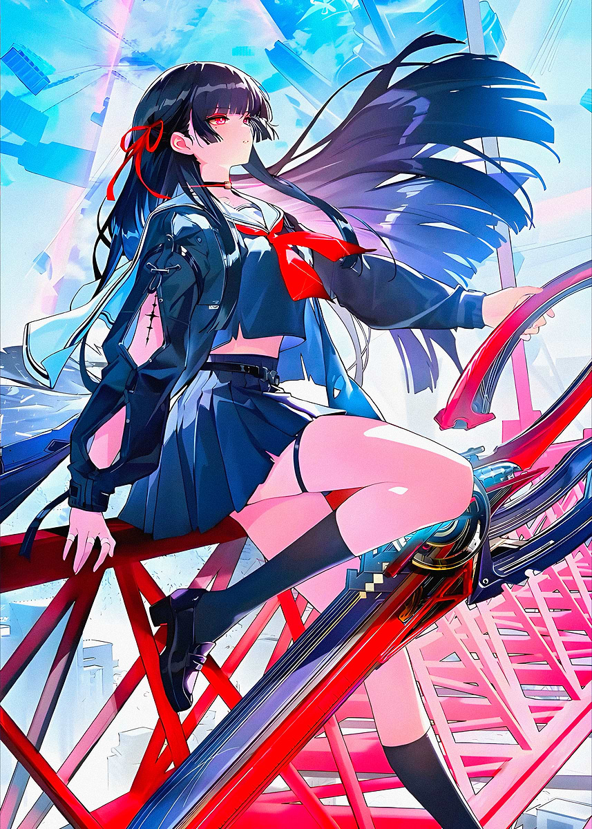 Anime Girl on Red Structure' Poster, picture, metal print, paint