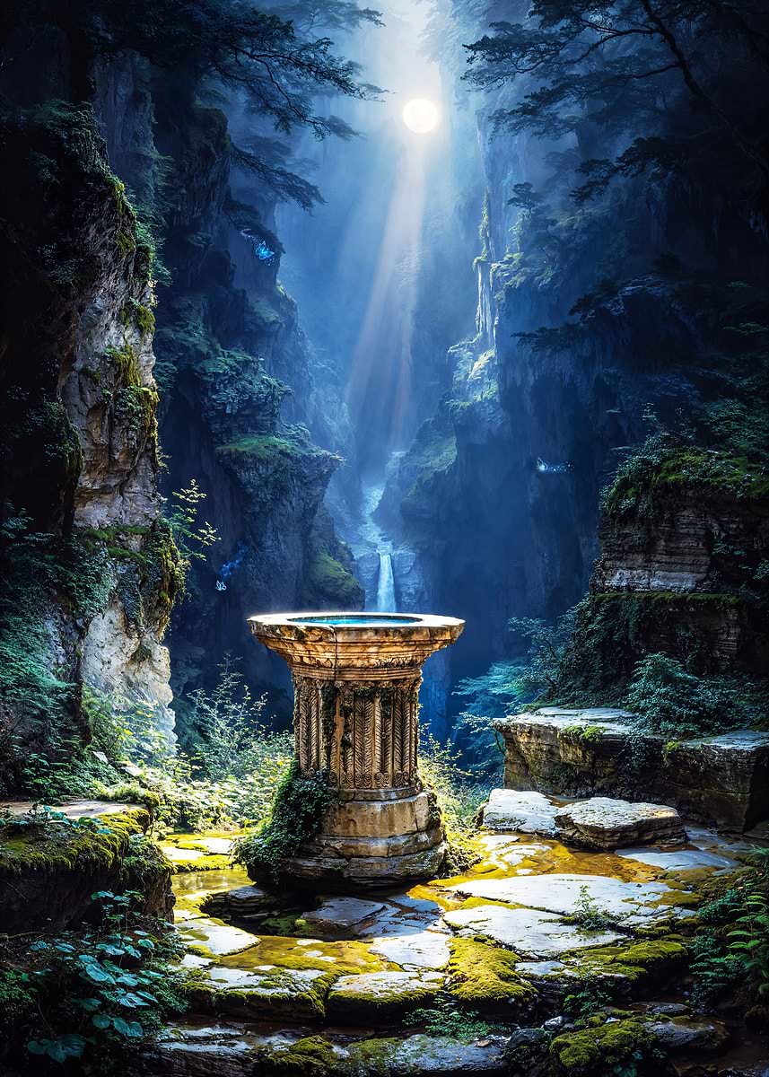 Moonwell Sanctum of the Hidden Vale — from the Forgotten Fantasy Realms collection, a Pixaverse metal print
