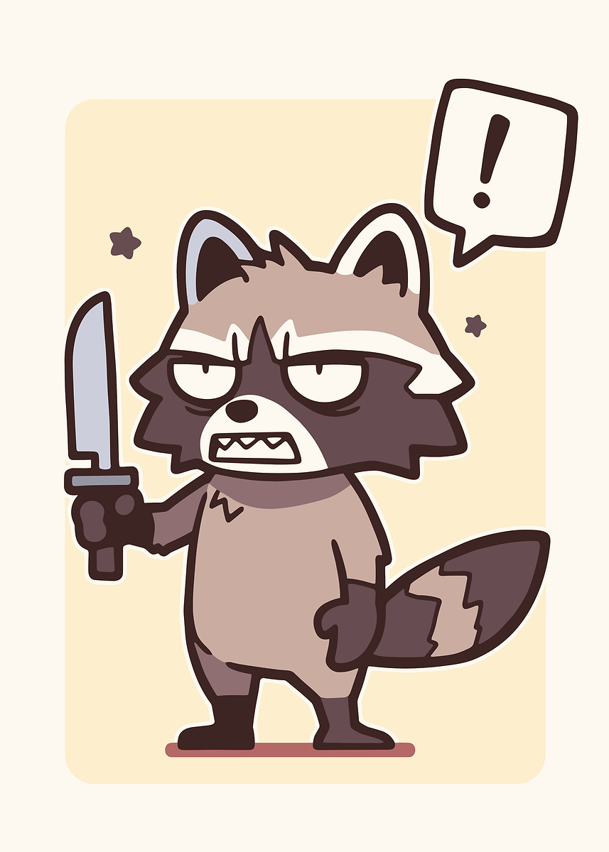 'Angry Raccoon with Knife Cartoon' Poster, picture, metal print, paint ...