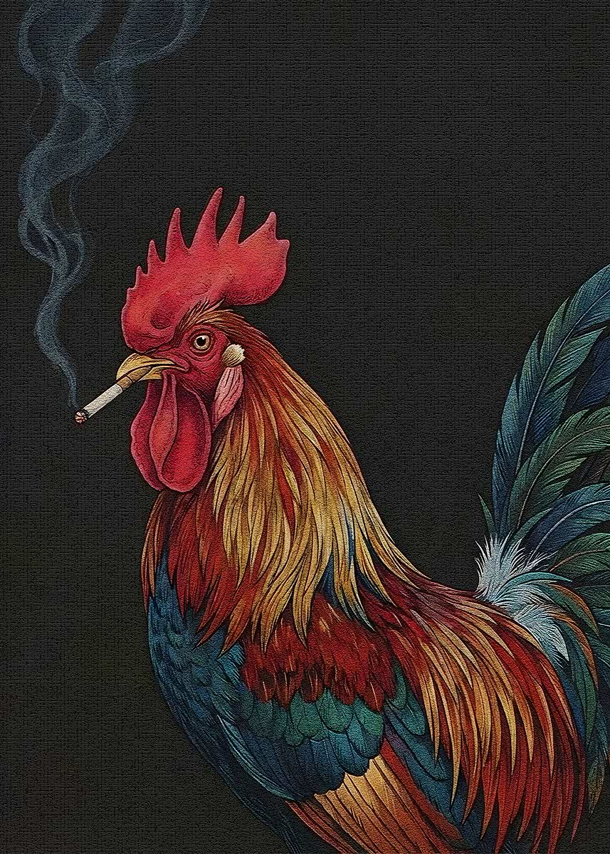 'Smoking Rooster Illustration' Poster, picture, metal print, paint by ...
