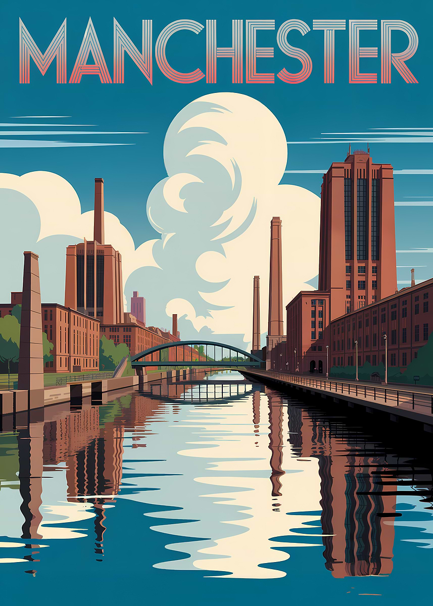'Manchester Cityscape Illustration' Poster, picture, metal print, paint ...