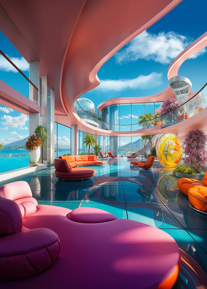 'Futuristic Pink and Orange Interior' Poster, picture, metal print ...