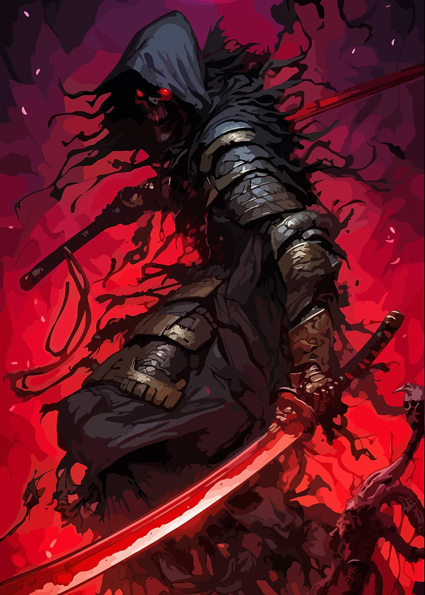 Reaper428 'Grim Reaper Samurai with Red Katana' Poster, picture, metal print ...