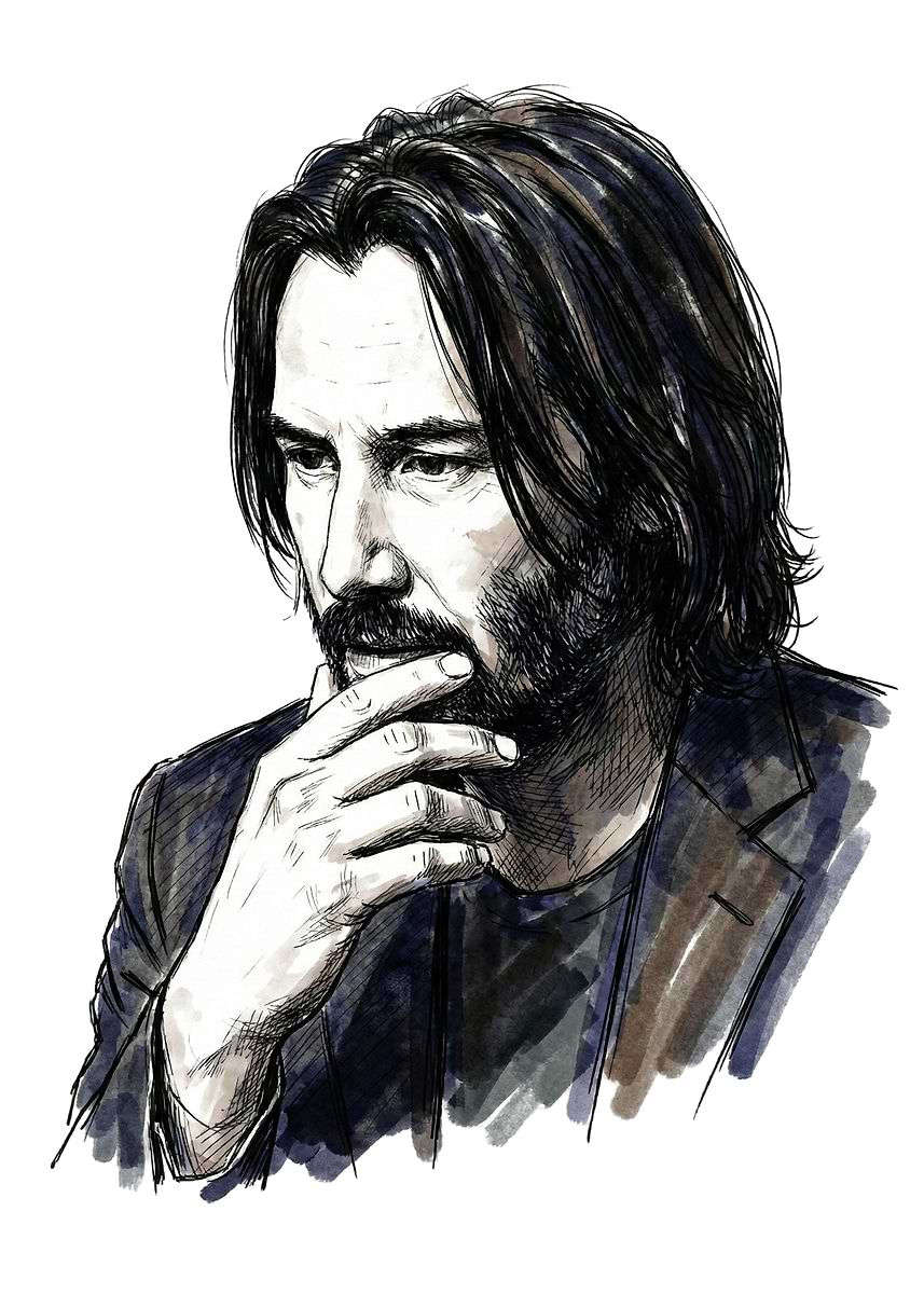 'Keanu Reeves Portrait Illustration' Poster, picture, metal print ...