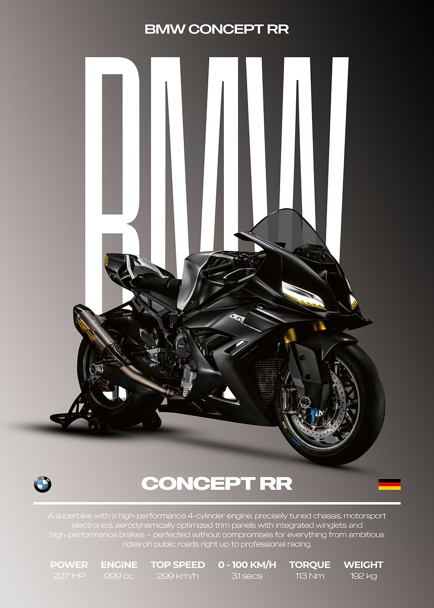 'BMW Concept RR Motorcycle Poster' Poster, picture, metal print, paint ...