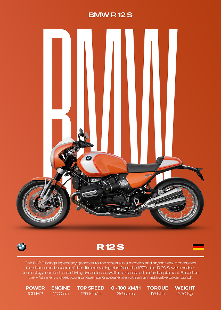 'BMW R 12 S Motorcycle Poster' Poster, picture, metal print, paint by ...