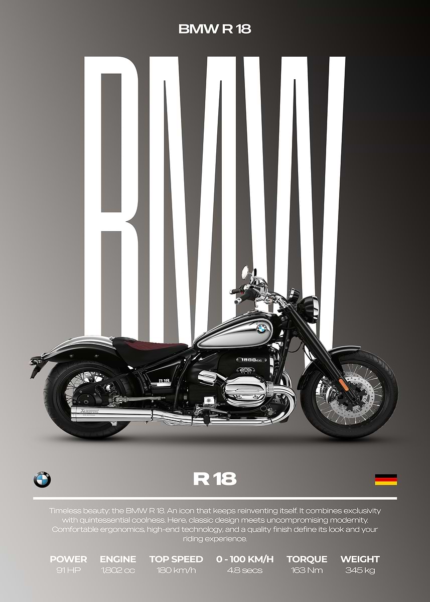 'BMW R18 Motorcycle Poster' Poster, picture, metal print, paint by Five ...