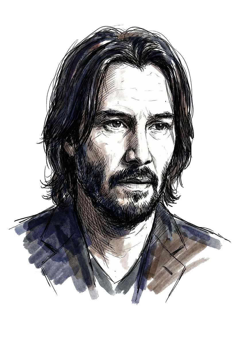 'Keanu Reeves Portrait Illustration' Poster, picture, metal print ...