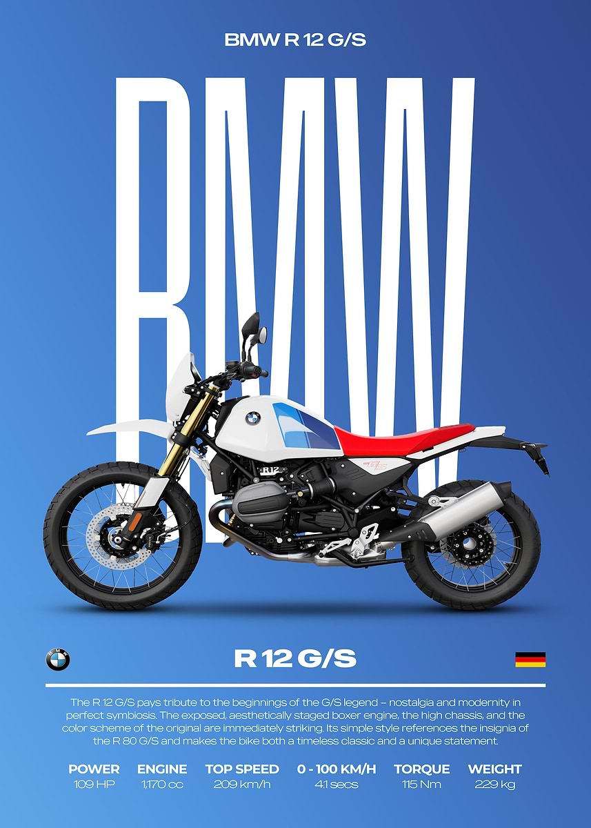 'BMW R 12 G/S Motorcycle Poster' Poster, picture, metal print, paint by ...