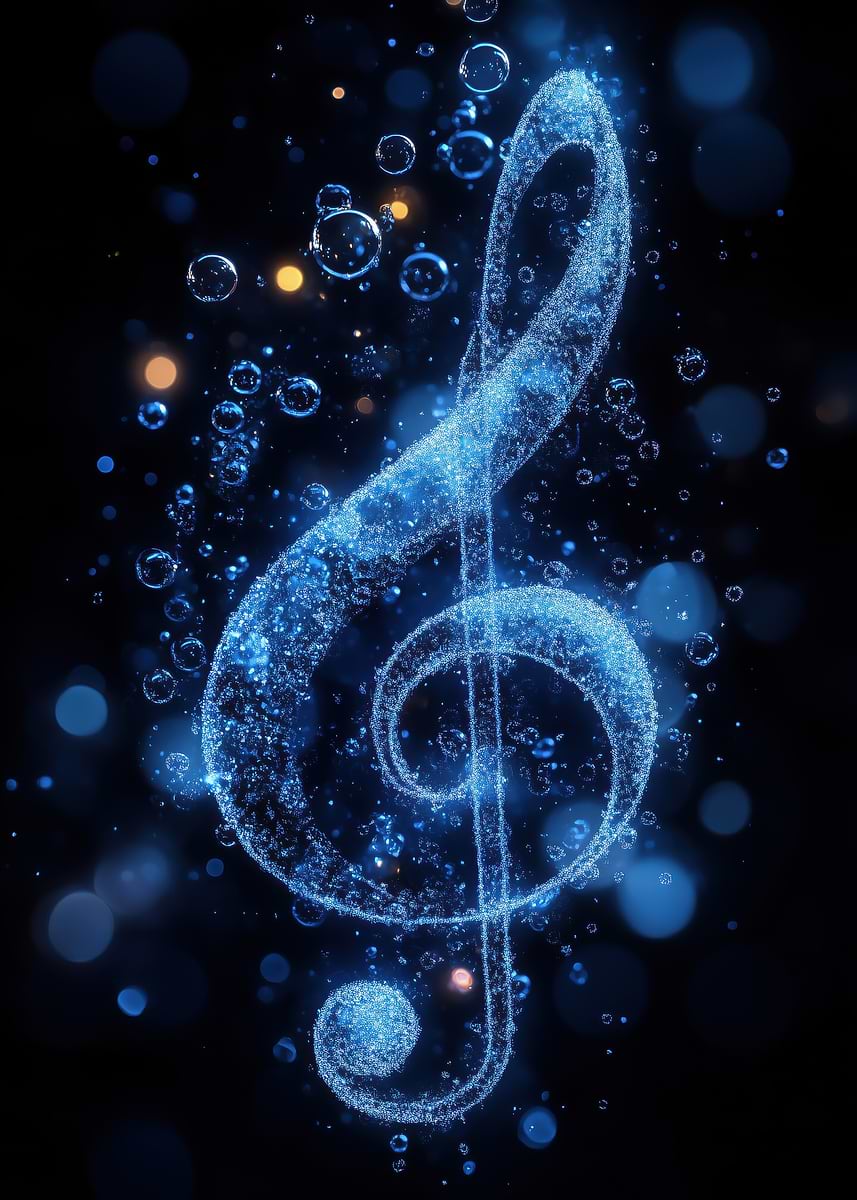 'Blue Treble Clef with Bubbles' Poster, picture, metal print, paint by ...