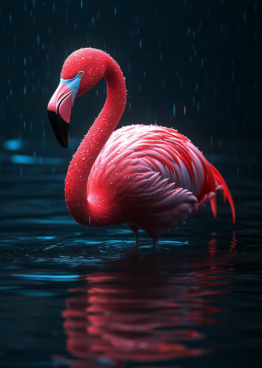 Flamingos Raining 'Flamingo in the Rain' Poster, picture, metal print, paint by maria ...