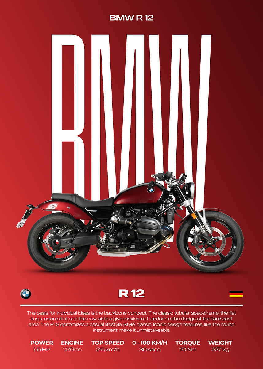 'BMW R 12 Motorcycle Poster' Poster, picture, metal print, paint by ...
