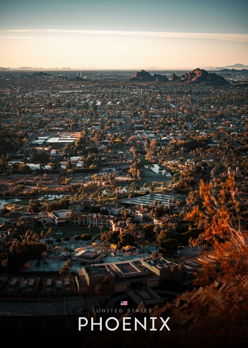 'Phoenix, Arizona cityscape at sunset' Poster, picture, metal print ...
