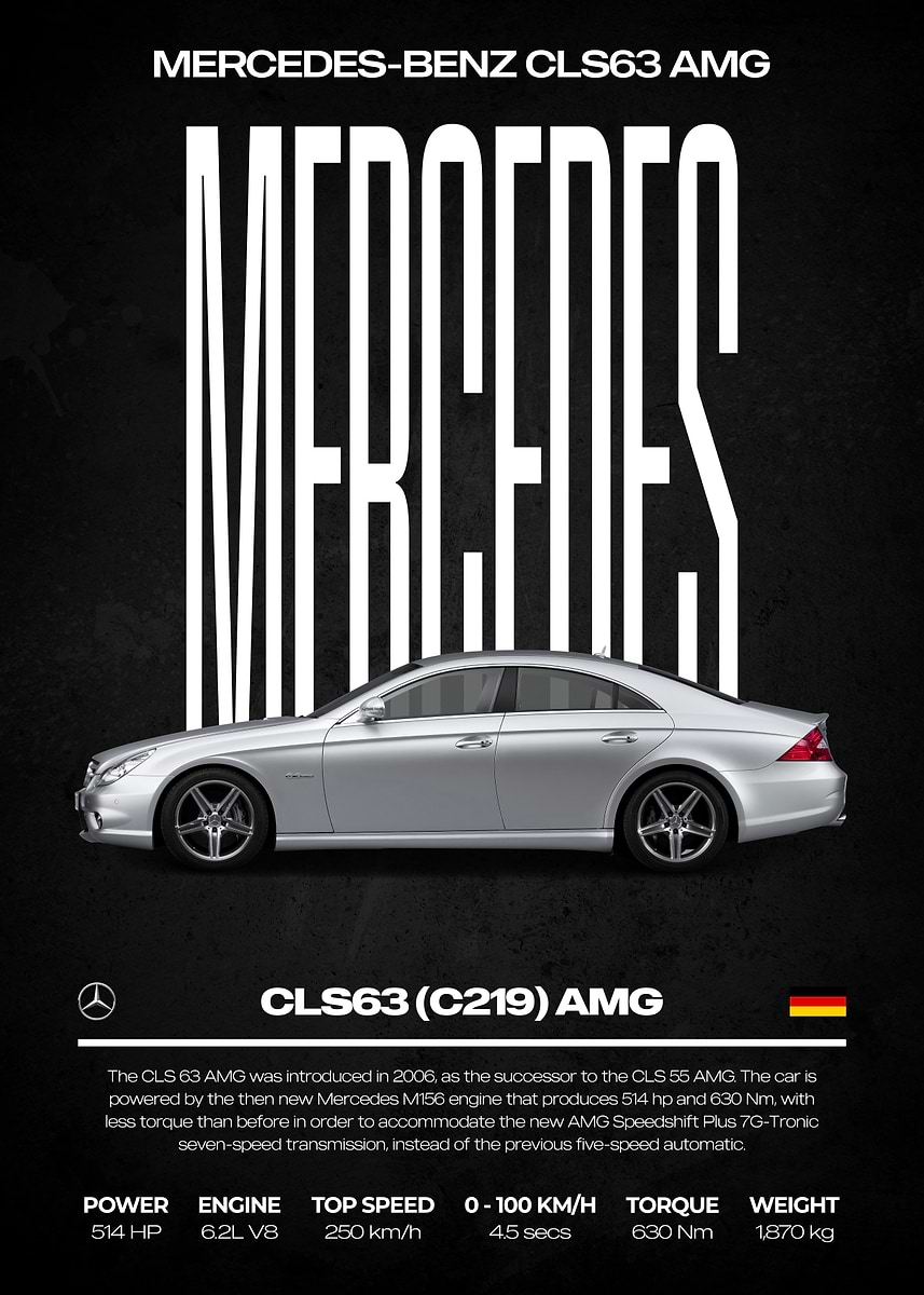 Mercedes-Benz CLS63 AMG Car Poster' Poster, picture, metal print
