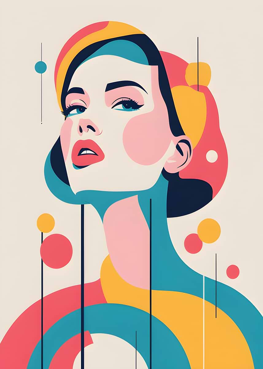Abstract Shape Portrait Simple 'Abstract Portrait with Geometric Shapes' Poster, picture, metal print ...