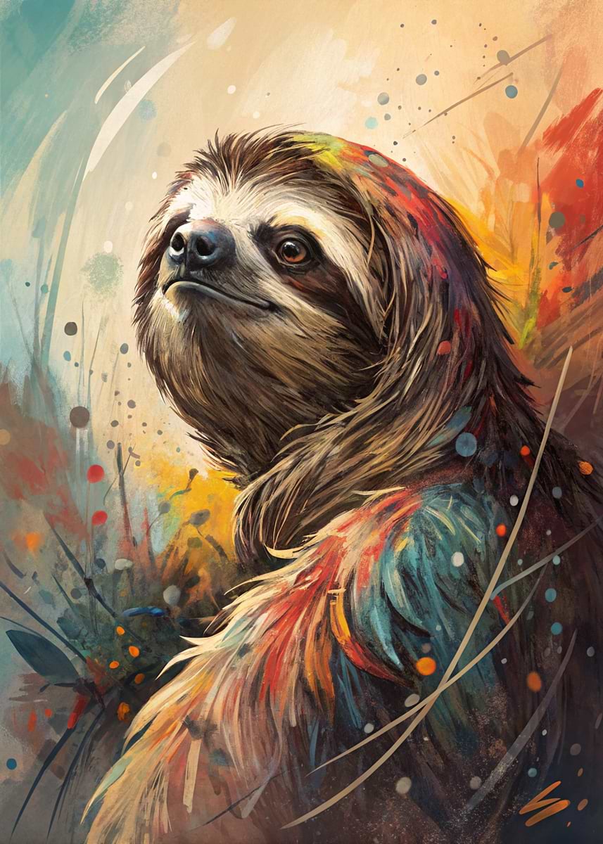 'Colorful Sloth Portrait' Poster, picture, metal print, paint by ...