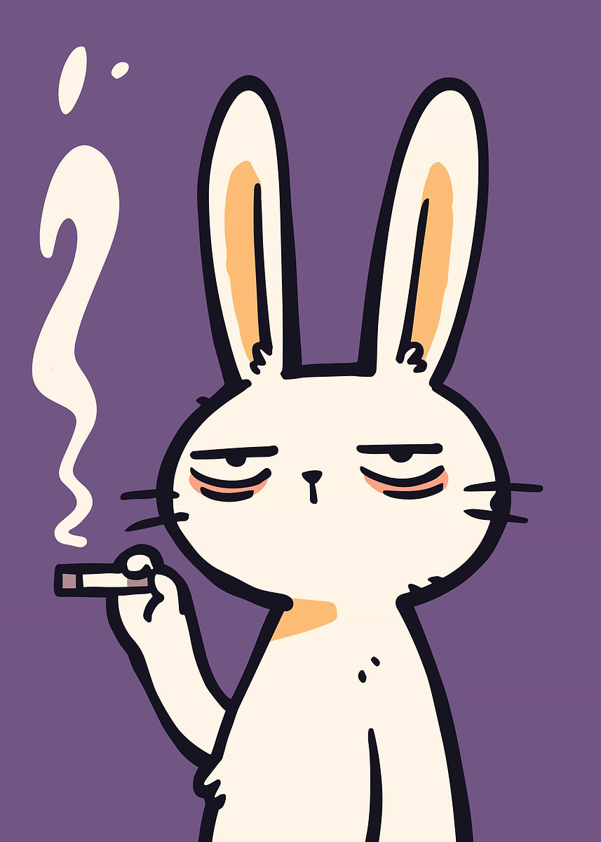 'Smoking Rabbit Cartoon Character on Purple' Poster, picture, metal ...