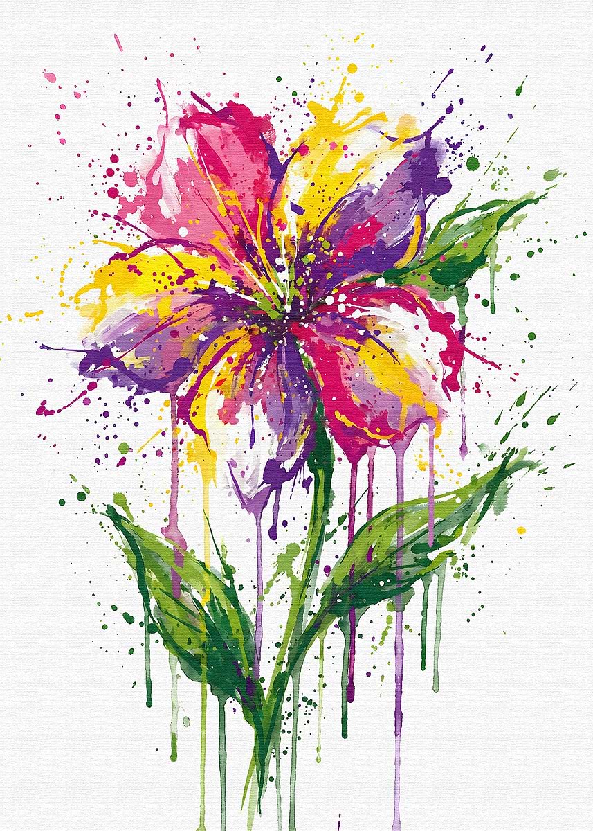 'Colorful Watercolor Flower with Splatters' Poster, picture, metal ...