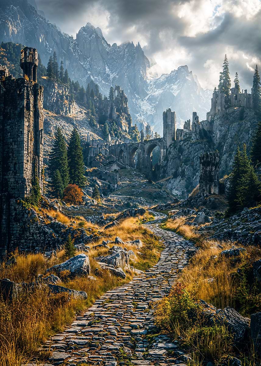 The Valley of Fallen Banners — from the Forgotten Fantasy Realms collection, a Pixaverse metal print